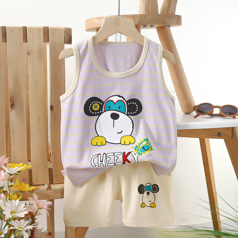 子供ベストセット純綿女の子夏服韓国風子供服新 2025 夏男の子ツーピースセット卸売|undefined