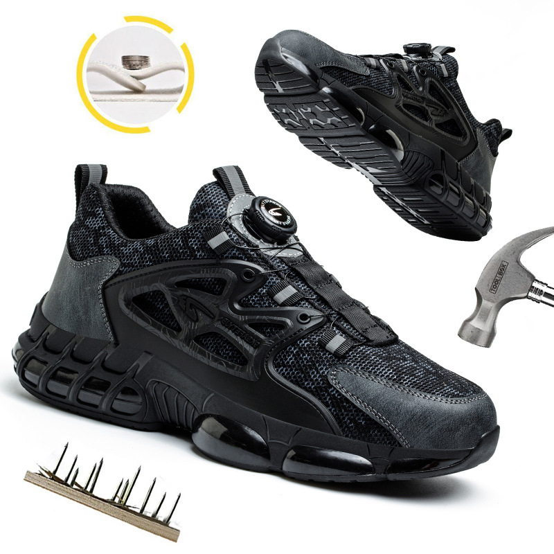 Zapatos de Trabajo de Seguridad Anti-impacto con Botón de Malla de Tejido Volador, Antipunciones, para Construcción