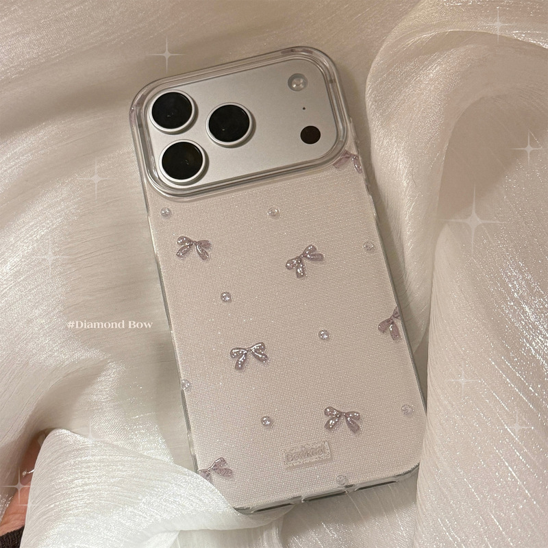 Gray Bow Glitter Case Suitable for Apple 17 Pro Phone Case iPhone 16 Pro Korean Style 14 High Aesthetic Value 15 Hard Case