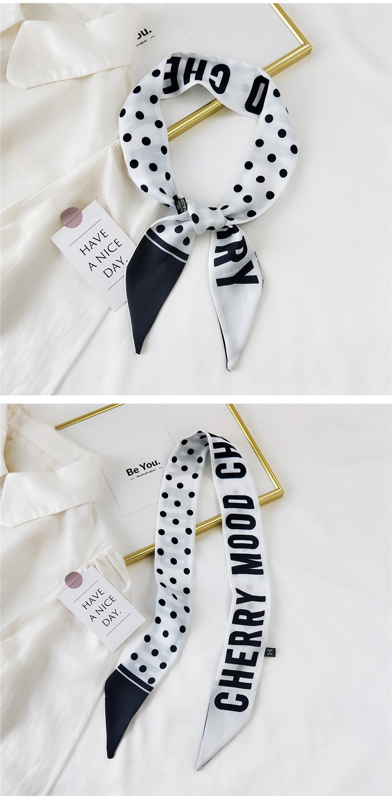 30g Weight Silk Scarf Classification Travel Occasion Unisex Gender Sweet Style Khaki, Grey, Pink, Purple, Red, Green, Blue, Black Color Fashion Streamer Printing Bow Silk Scarf Wholesale 34