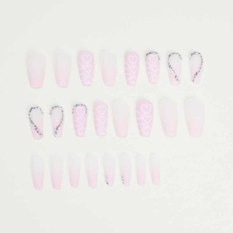 Pink Love rhinestone desgaste uñas pieza de uñas al por mayor pieza de uñas acabado desmontable ultrafino pieza de uñas
