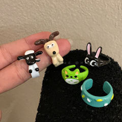 Cute Explosion! Catbus Dog Sheep Open Ring for Girls Cartoon Playful Index Ring Unique Design Ring