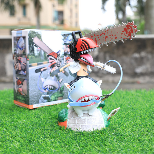 New Cross-border Animation Great White Shark Chain Saw Man Riding Shark Pochita Small Figure Model Ornament Toy Wholesale