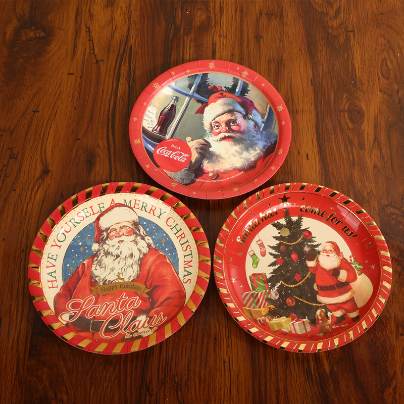 Cross-Border Party Disposable Creative Santa Claus Round Paper Plate Customized Holiday Party Creative Funny Paper Bowl