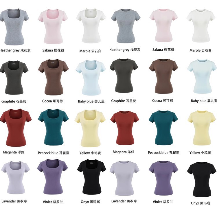 Lyocell American-Style Solid Color Regular Shoulder U-Neck Short-Sleeve T-Shirt for Women, Summer 2025, Slim-Fit V-Neck Multi-Color Top Wholesale