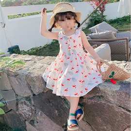女童裙子火烈鸟清新连衣裙公主裙26夏装新款外贸童装代发3-8岁