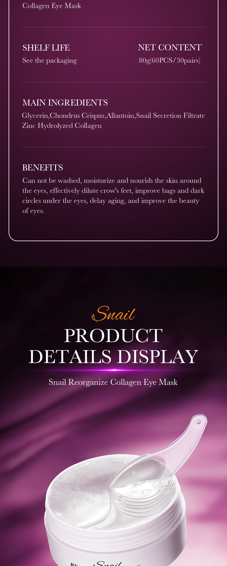 SADOER All English Snail Recombinant Collagen migliora la maschera per occhi secchi_voghion.com