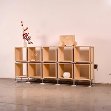 悬浮金属实木书架杂志商用杂志柜收纳置物柜客厅海洋版简易置物架