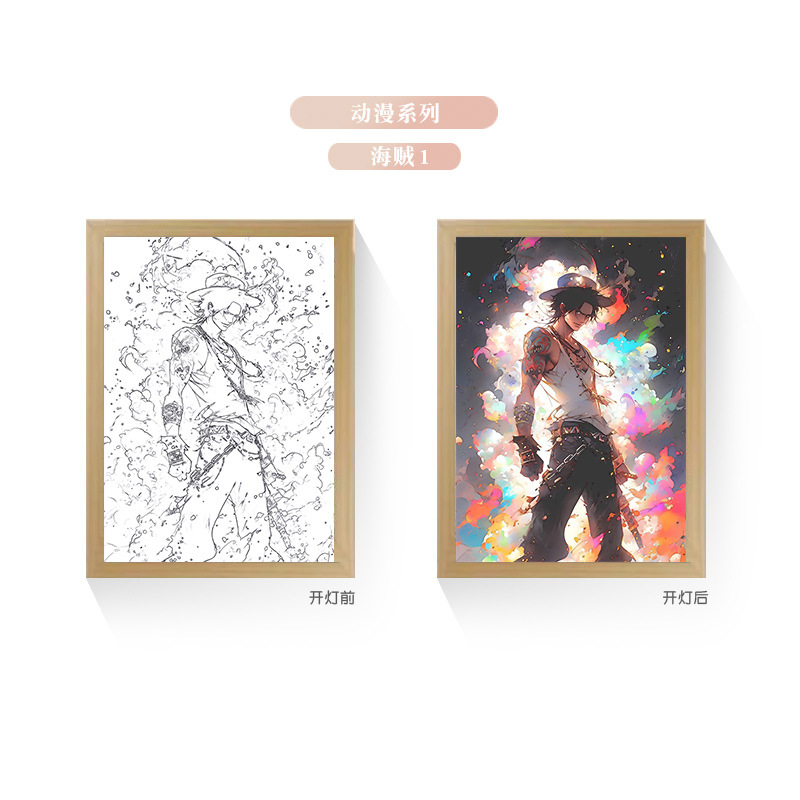 Tres colores TikTok popular pintura ligera de dibujos animados dormitorio noche pintura luminosa marco de fotos de madera maciza creativo bricolaje fabricante
