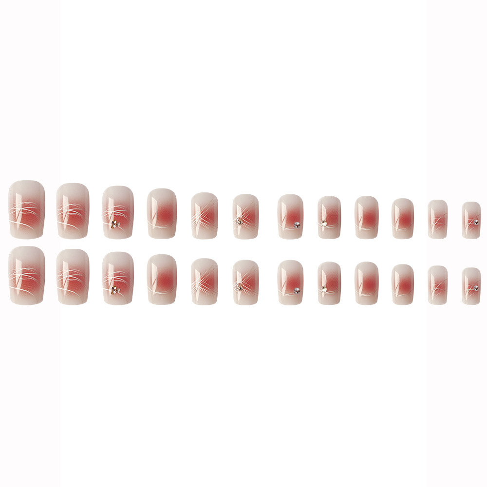 Las mejores ventas de polvo de niebla de estrella de diámetro de uñas, blush suave, gradiente de uñas de 24 piezas de uñas falsas de viaje diario