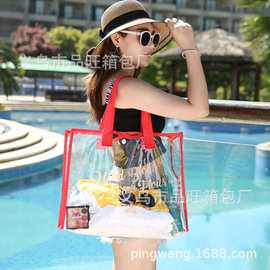 韩版热销大容量PVC夏日透明单肩沙滩包便携化妆衣物收纳手提袋