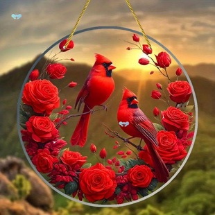 2D Flat Translucent Red Cardinal Bird Acrylic Suncatcher Cross-Border