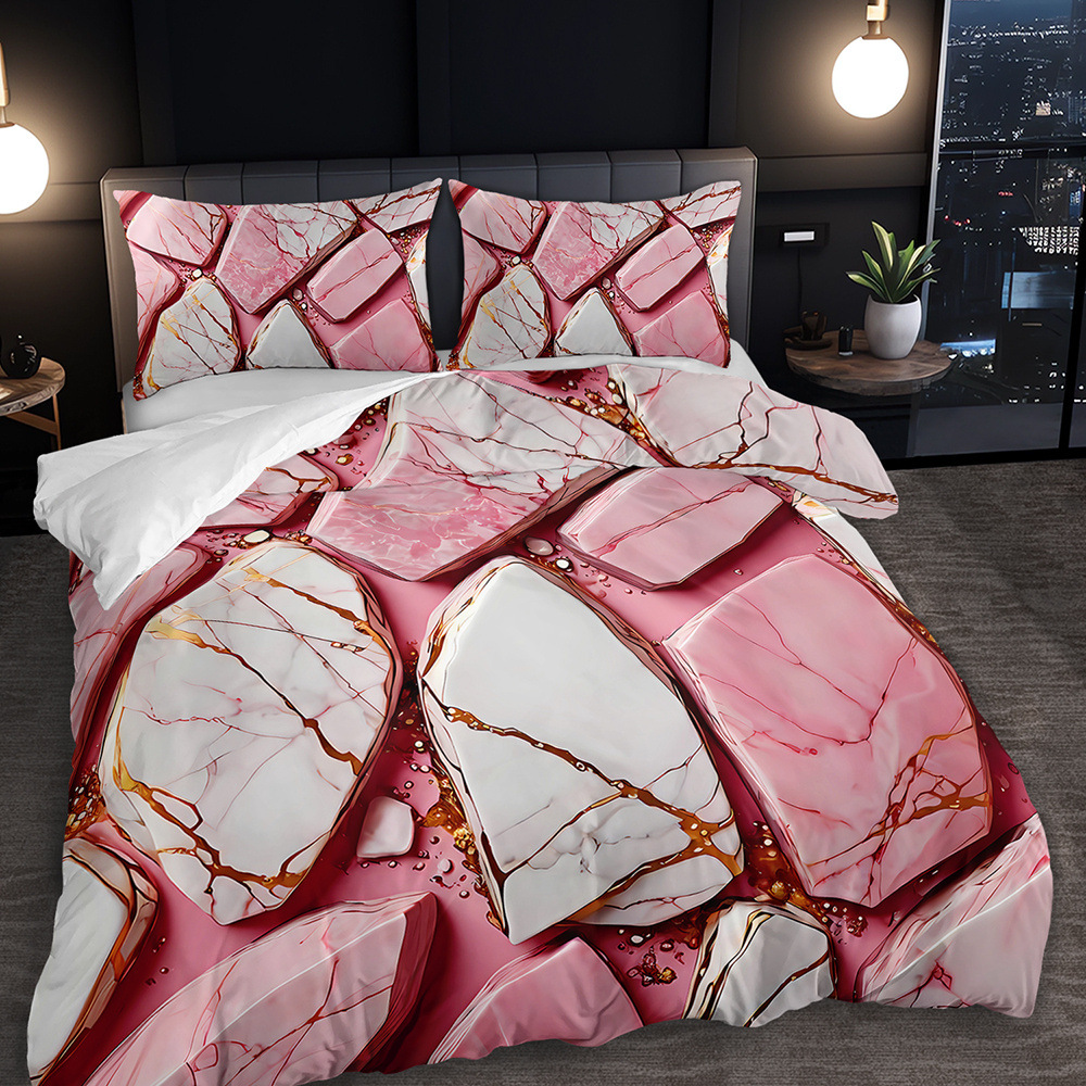 TEMU / JIT polvo oro mármol textura suave molienda impresión digital kit de colcha se puede ajustar