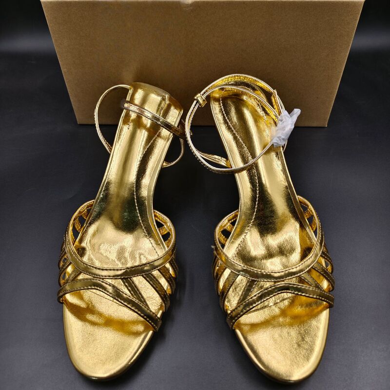 Independent website ins fashion show electroplated heel steel heel single strap simple open-toe women's sandals with stiletto heel Independent website ins fashion show electroplated heel steel heel single strap simple open-toe women's sandals with stiletto heel