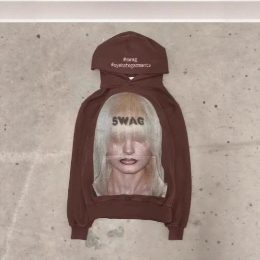 American Y2K Style Character Oversized Printed Hoodie Women's Loose Casual Brown Hooded Sweatshirt Street Retro