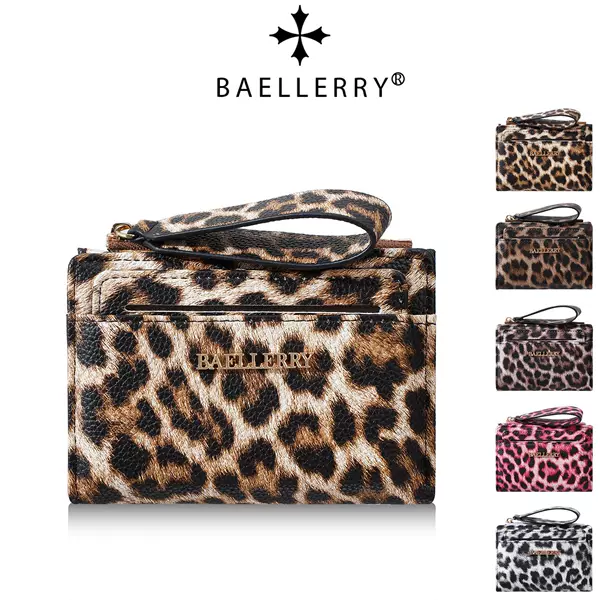 BAELLERRY new leopard print women's short wallet, Amazon cross-border zipper coin purse, animal print money clip