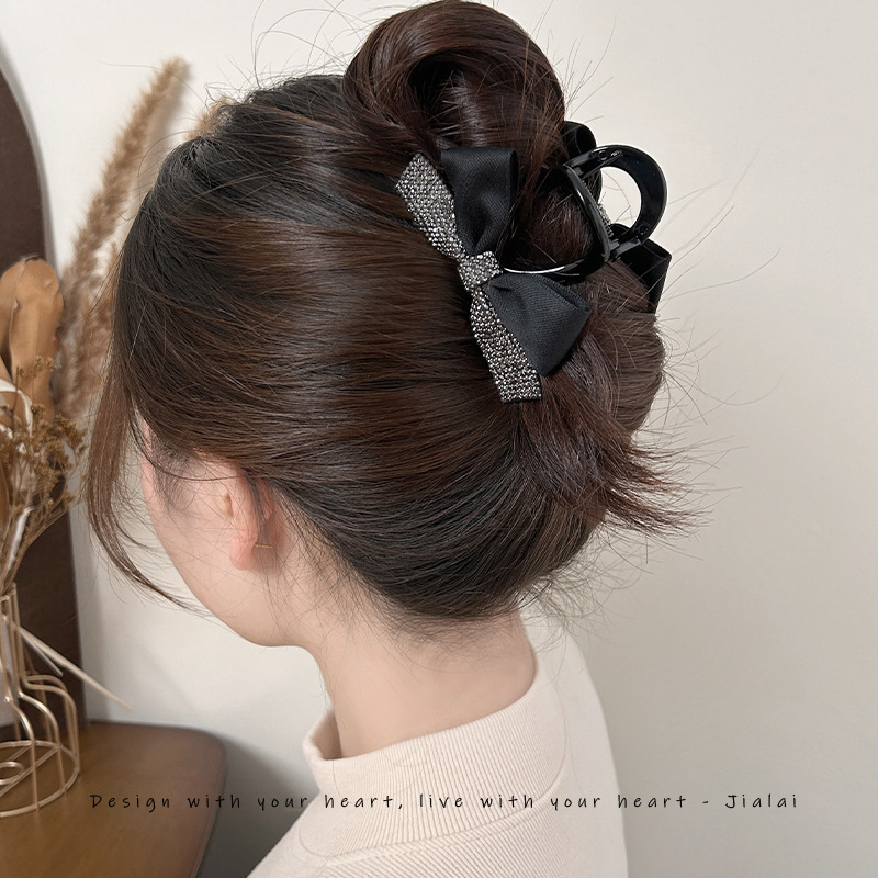 Flash Diamond Bow Hair Clip Vertical Shark Clip For Updo Hair_voghion.com