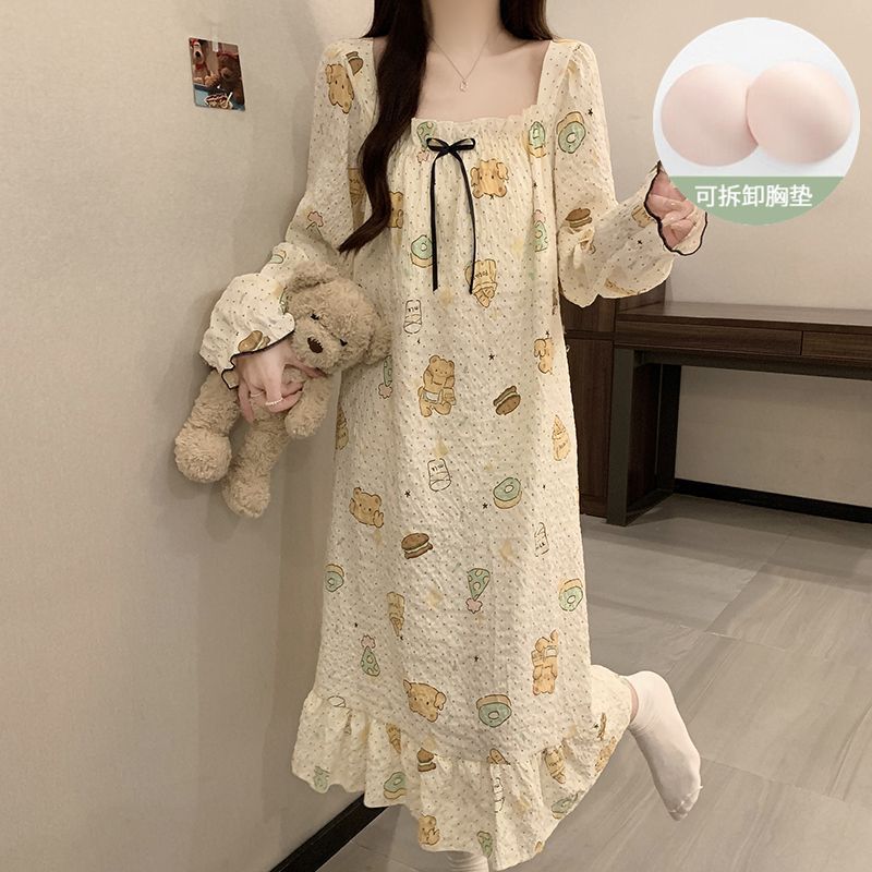 Venta al por mayor transfronteriza nube de algodón con almohadilla para el pecho Camisón largo de manga larga desmontable Otoño nuevo pijama niña dulce servicio a domicilio