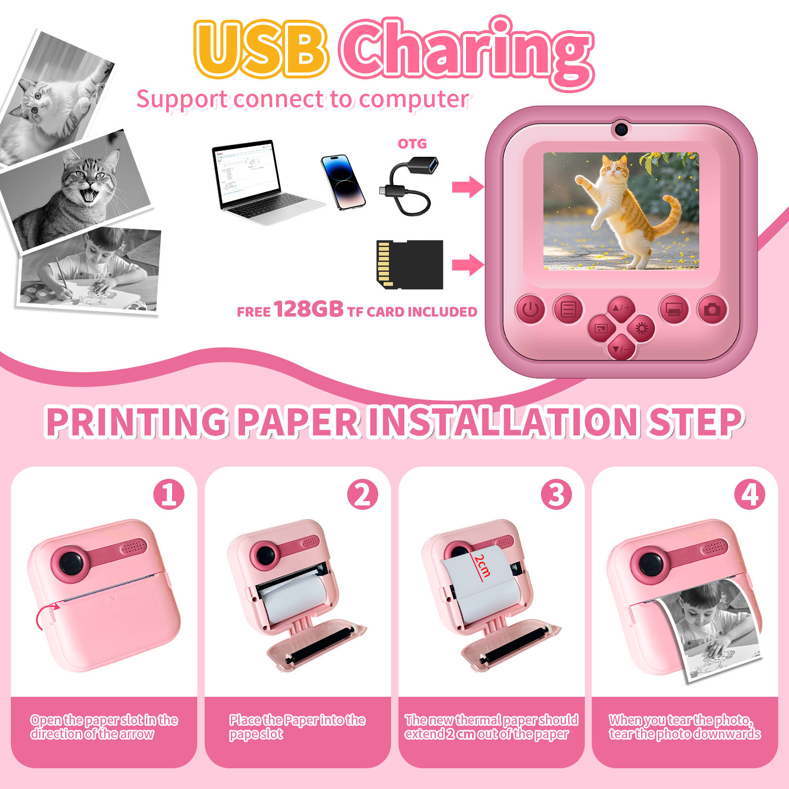 Nuevo producto transfronterizo S2 HD Mini cámara digital Polaroid Mini cámara de impresión HD de dibujos animados térmicos