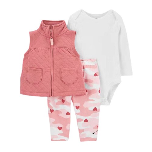 Children's Spring and Autumn Season Cross-border Dropshipping Baby Hooded Jacket Pants Long-sleeve Romper Set of 3