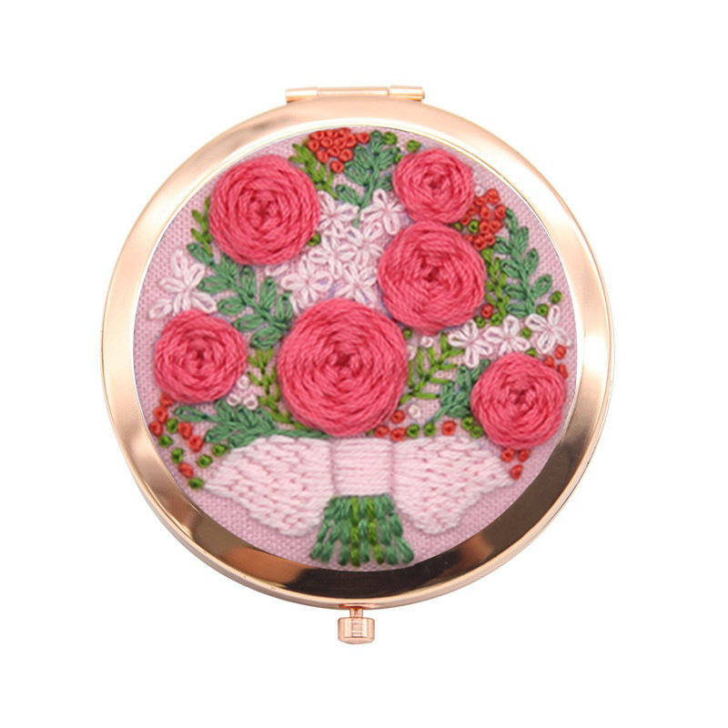 Bordado hecho a mano diy auto-bordado espejo cosmético paquete de material matar el tiempo de tela creativa Lu bordado espejo de mano de doble cara
