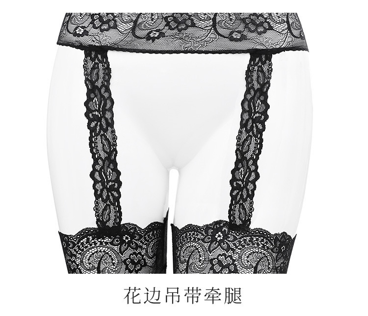 Feimu Sheer Suspender Pantyhose with Attached Stockings, One-Piece Fishnet Style, White, One Size — detail image 18