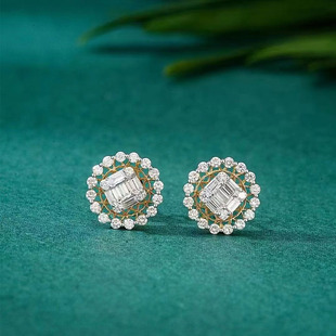 Cross-border special color treasure real diamond earrings rock sugar small autumn chrysanthemum earrings 18K gold diamond earrings full of diamond earrings women