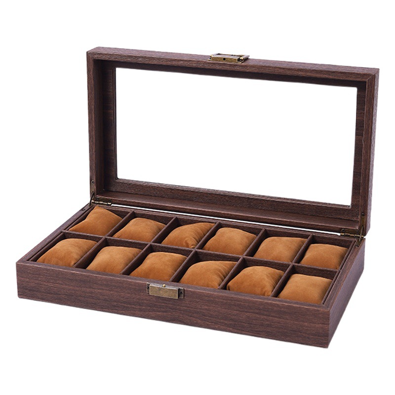 Nueva caja de reloj de cuero marrón vintage grano de madera marrón reloj pulsera de almacenamiento caja de exhibición caja de colección de reloj