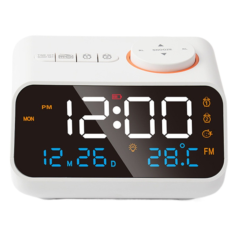Multifuncional LED reloj de carga de control de radio reloj de música de alarma de radio FM reloj de alarma giratoria canal de sintonización