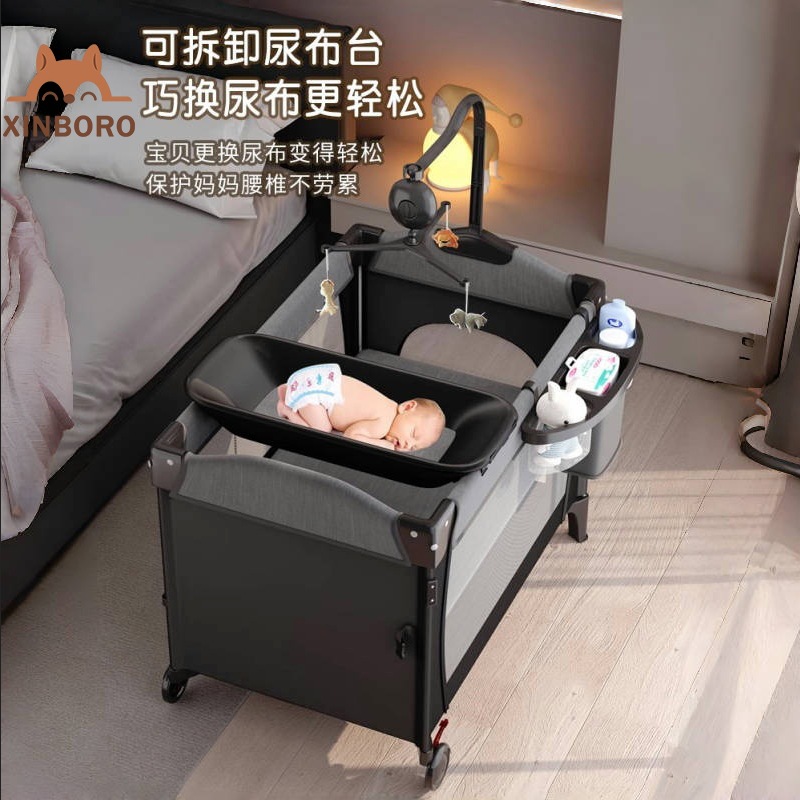 Cama plegable para bebé con valla, cama grande con costuras, cama multifuncional para niños de 0 a 6 años, cuna extraíble, mesa de pañales