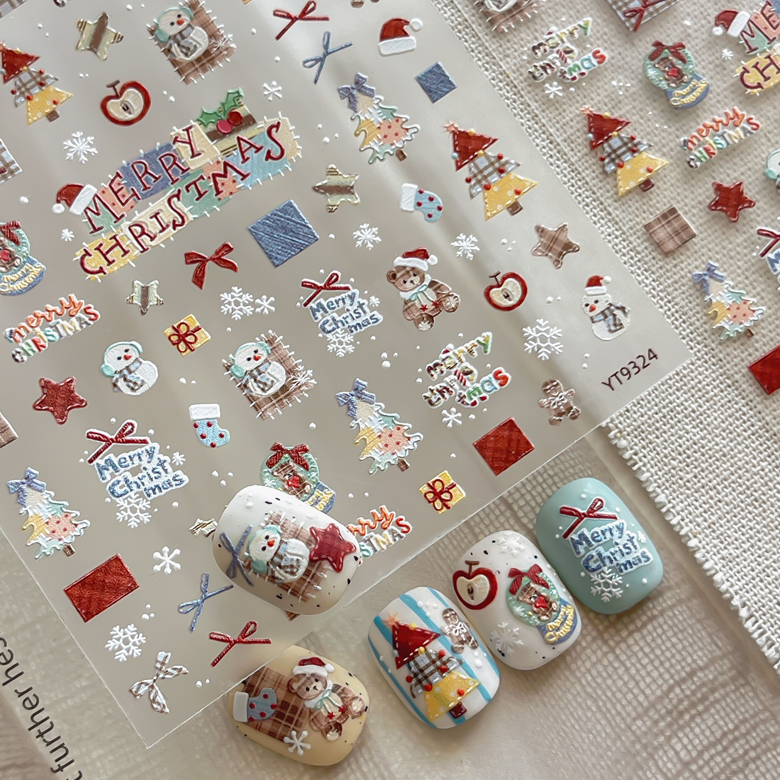 Ant-themed nail art stickers, embossed Christmas designs, cute cartoon Christmas nail art decorations, wholesale from the manufacturer, YT9324