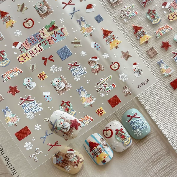 Ant-themed nail art stickers, embossed Christmas designs, cute cartoon Christmas nail art decorations, wholesale from the manufacturer, YT9324