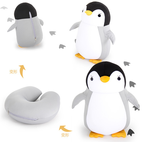 Penguin U-shaped pillow foam particle neck pillow cartoon shape two-in-one transformation pillow hug pillow variable neck pillow 