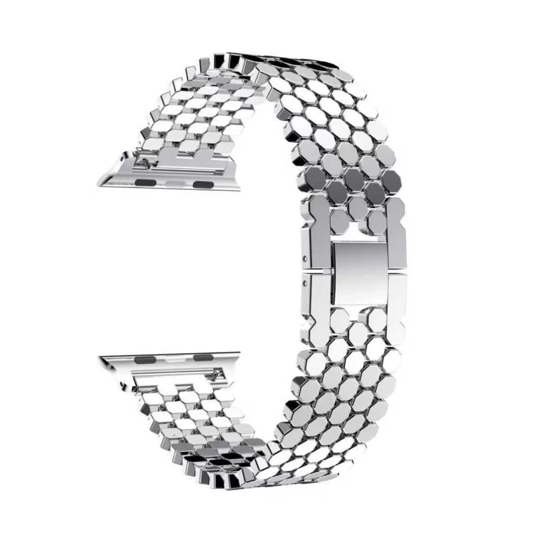 Ремешок для часов Metal Honeycomb (совместим с Apple iWatch), сплавная сеточная цепь, регулируется 38–49 мм