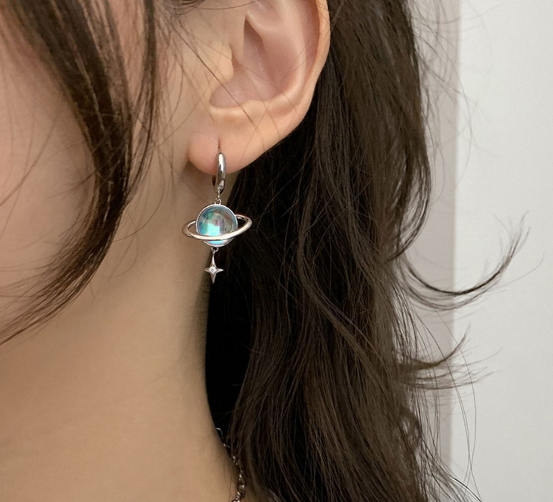 Streetwear Star Planet Titanium Steel Choker Inlay Artificial Gemstones Stainless Steel Necklaces