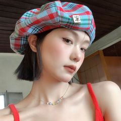 レトロな格子縞のベレー帽の帽子の女性の春の夏の日本のレジャーの百合の文芸の画家の帽子は顔の小さい子供の帽子を現します。