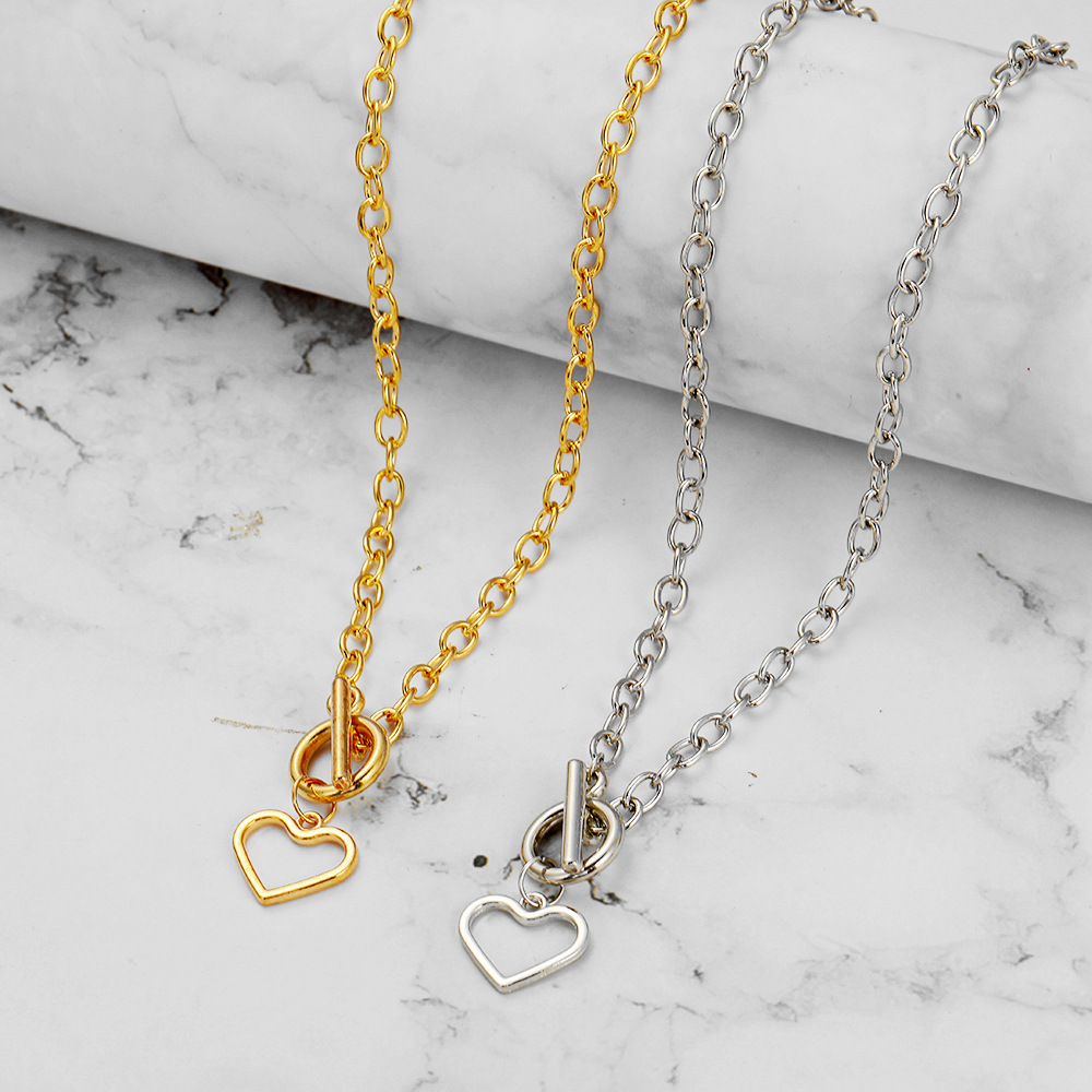 new heart pendent OT buckle alloy thick clavicle chain