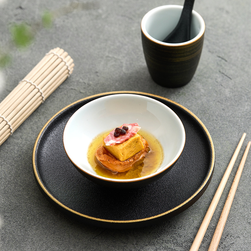 Factory Wujinsha Hotel Restaurant Table Tableware Four-piece Set High-grade Ceramic Dishes Cup Spoon Chopsticks suit Commercial