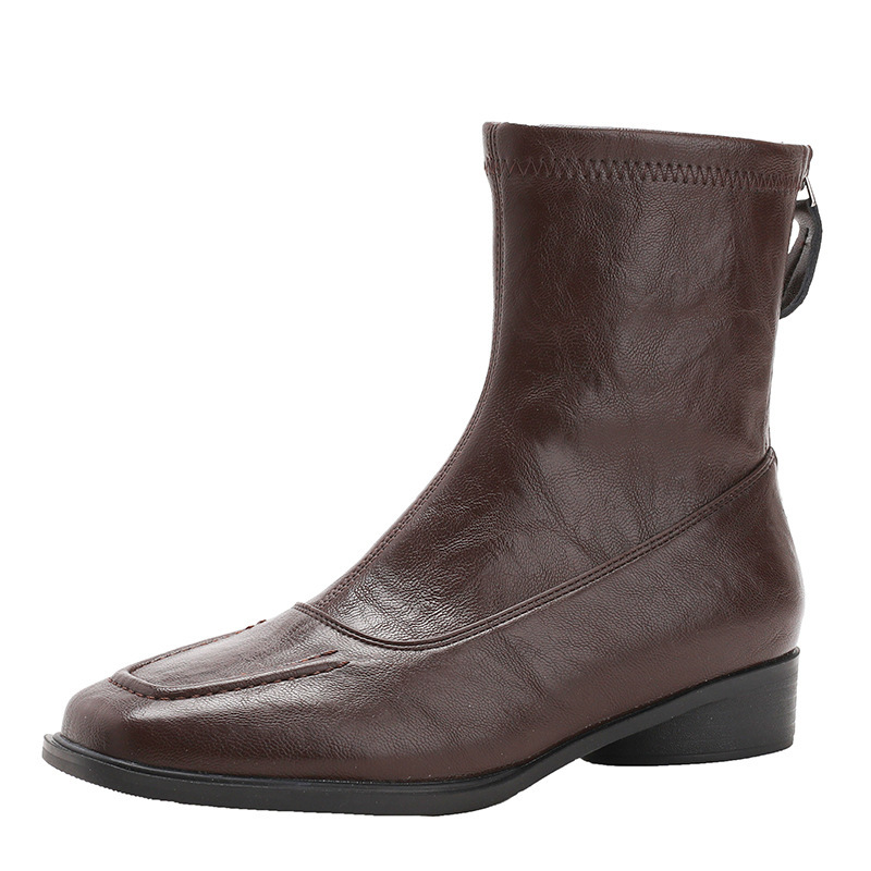 Sheepskin In Stock Now Chunky Heel Short Women Autumn Winter 2025 New Leather High Heels Martin Slim Boots_voghion.com