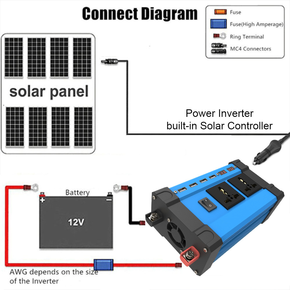 厂家直销12V太阳能逆变器内置控制器LED智能显示屏power inverter