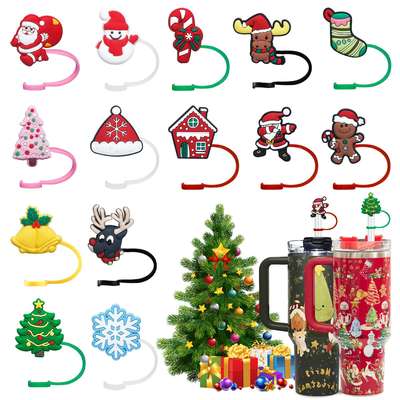 Stanley Cup Christmas straw lid silicone Christmas straw topper fits Stanley 40 oz glass cup 0