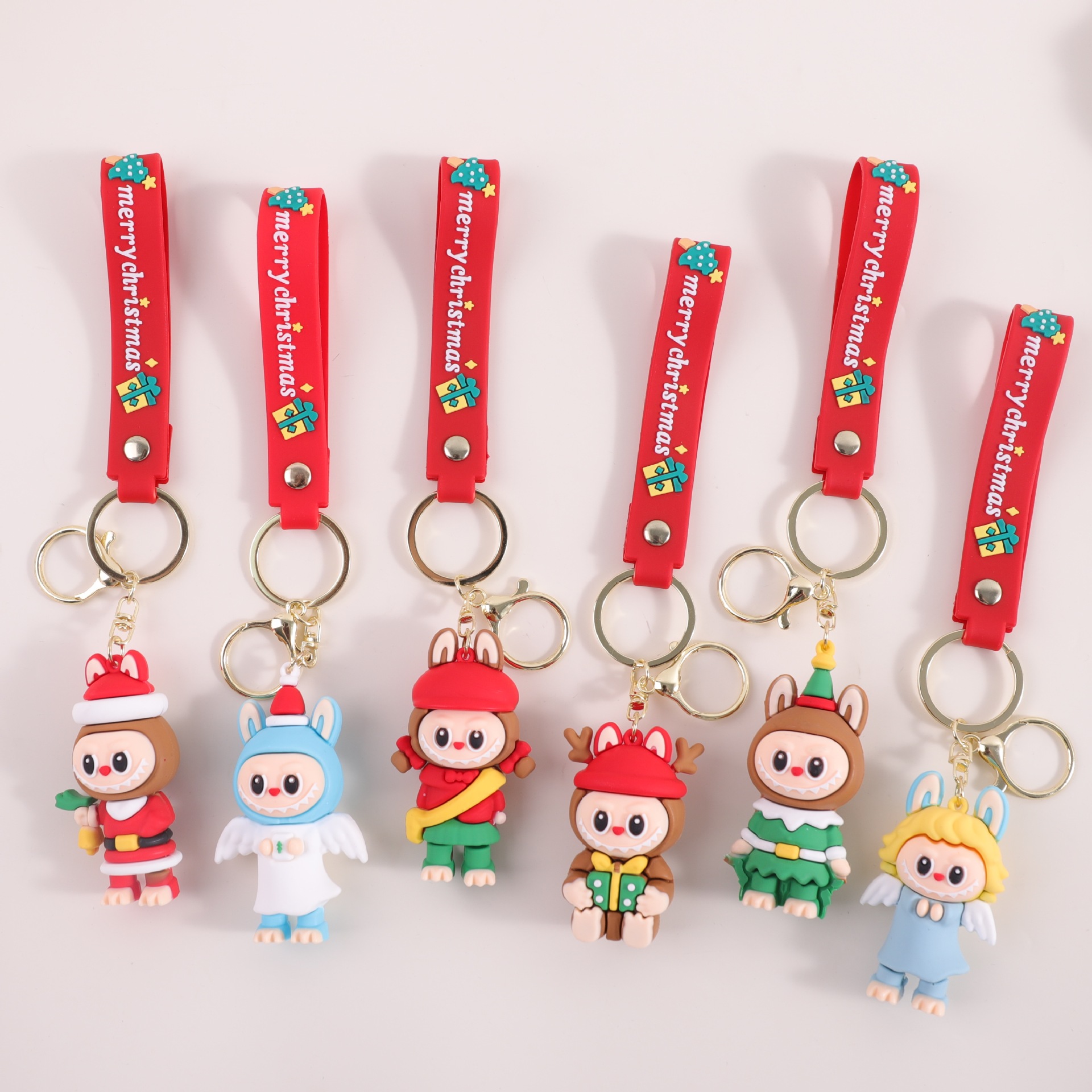 Navidad labubu colgante llavero muñeca dibujos animados pegamento suave labubu bolso pequeño colgante al por mayor