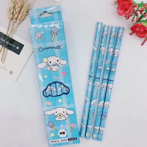 Cute pet cute cartoon monochrome wooden pencil Sanrio Kuromi Pudding Dog HB writing pencil 12 pieces wholesale