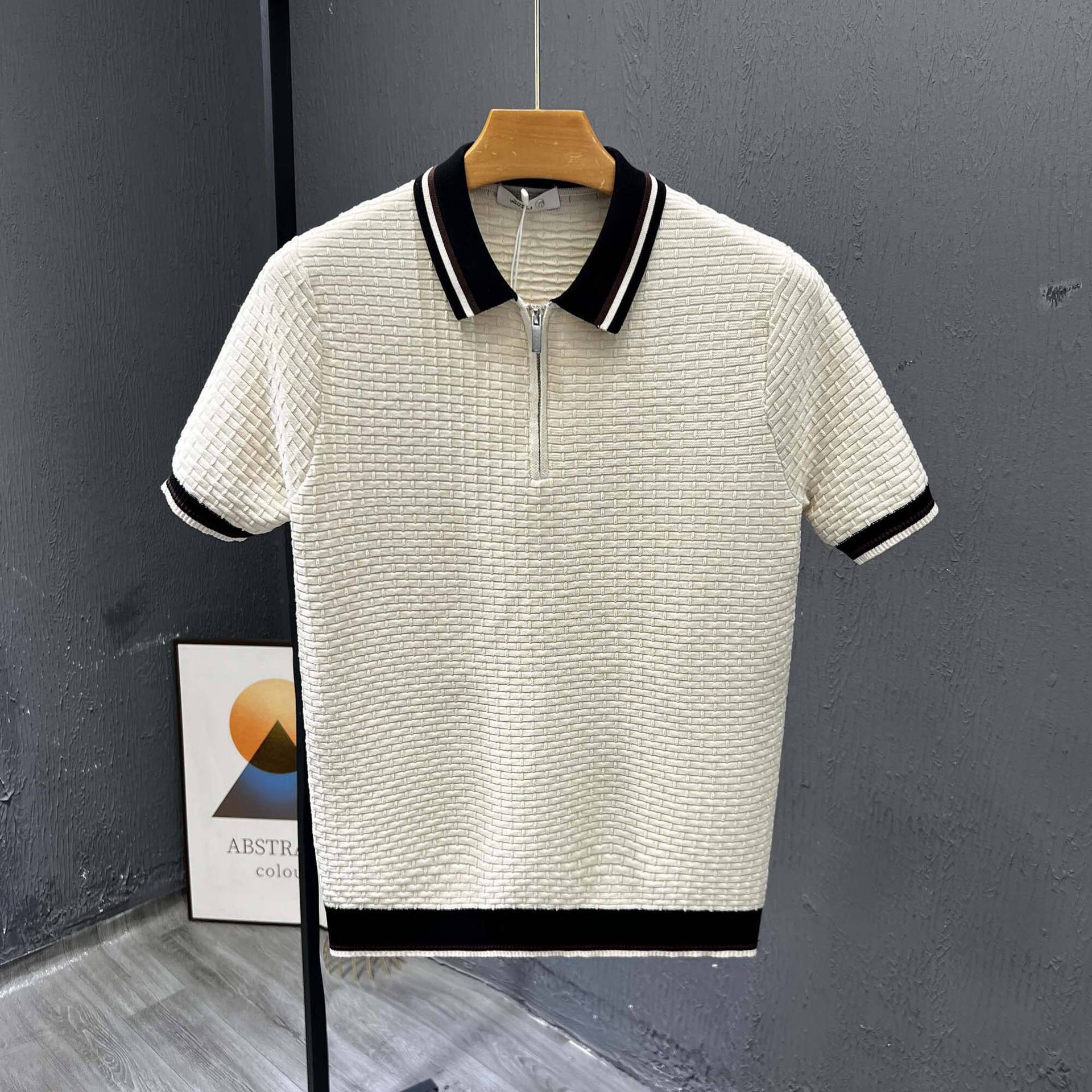 Polo camiseta de punto camiseta de manga corta hombre medio cremallera color retro camiseta casuales de verano fábrica transfronteriza al por mayor