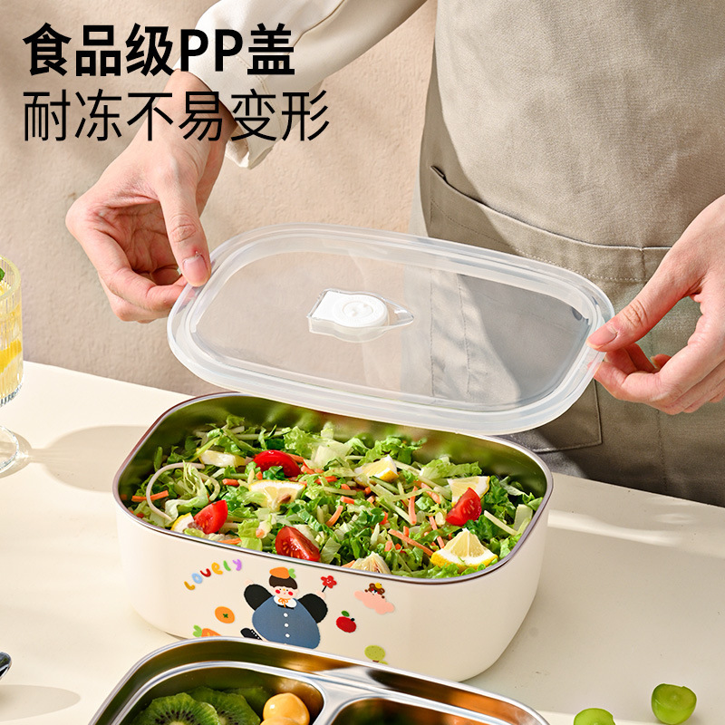 304不锈钢饭盒便携双层学生便当盒隔热防烫卡通萌趣餐盒可微波|undefined
