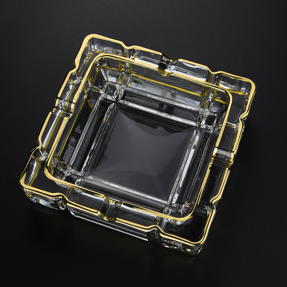 创意办公室客厅酒店个性潮流烟缸 多功能水晶透明玻璃烟灰缸方形