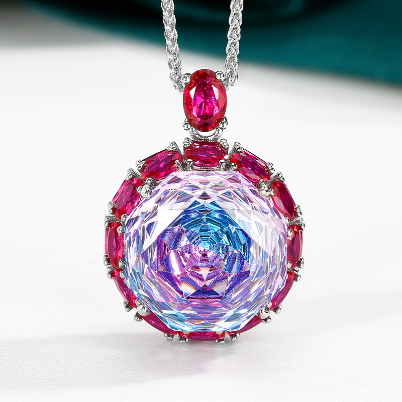 Venta caliente nuevo estilo Zhuangsheng joyería fondo de cobre chapado en oro rosa corte seco degradado ligero traje de lujo femenino piedra 18-16