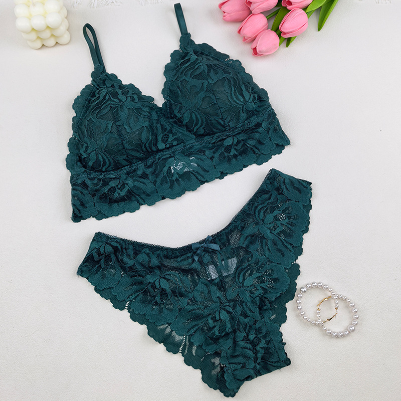 Bra de encaje francés de belleza de espalda femenina se reúne con ropa interior elástica alta ropa interior transpirable dos piezas