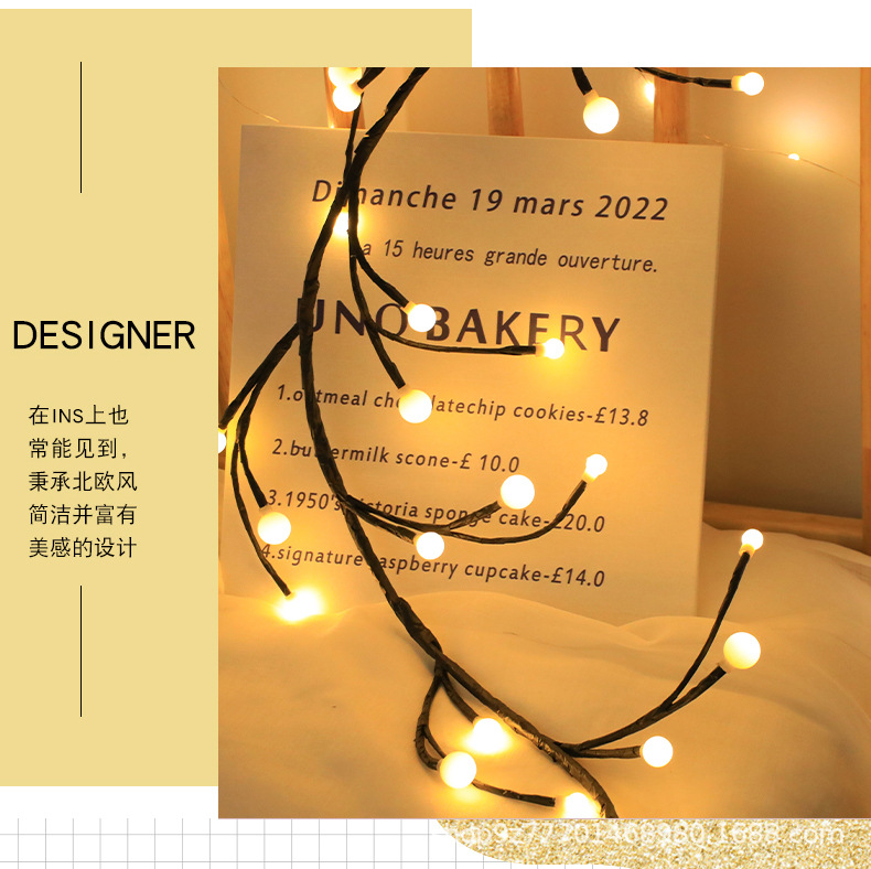 Nuevo Holiday LED rama ratán Cadena de luz de plástico pequeña bola de color luz Internet celebridad luz decorativa diseño de cadena de luz modelado