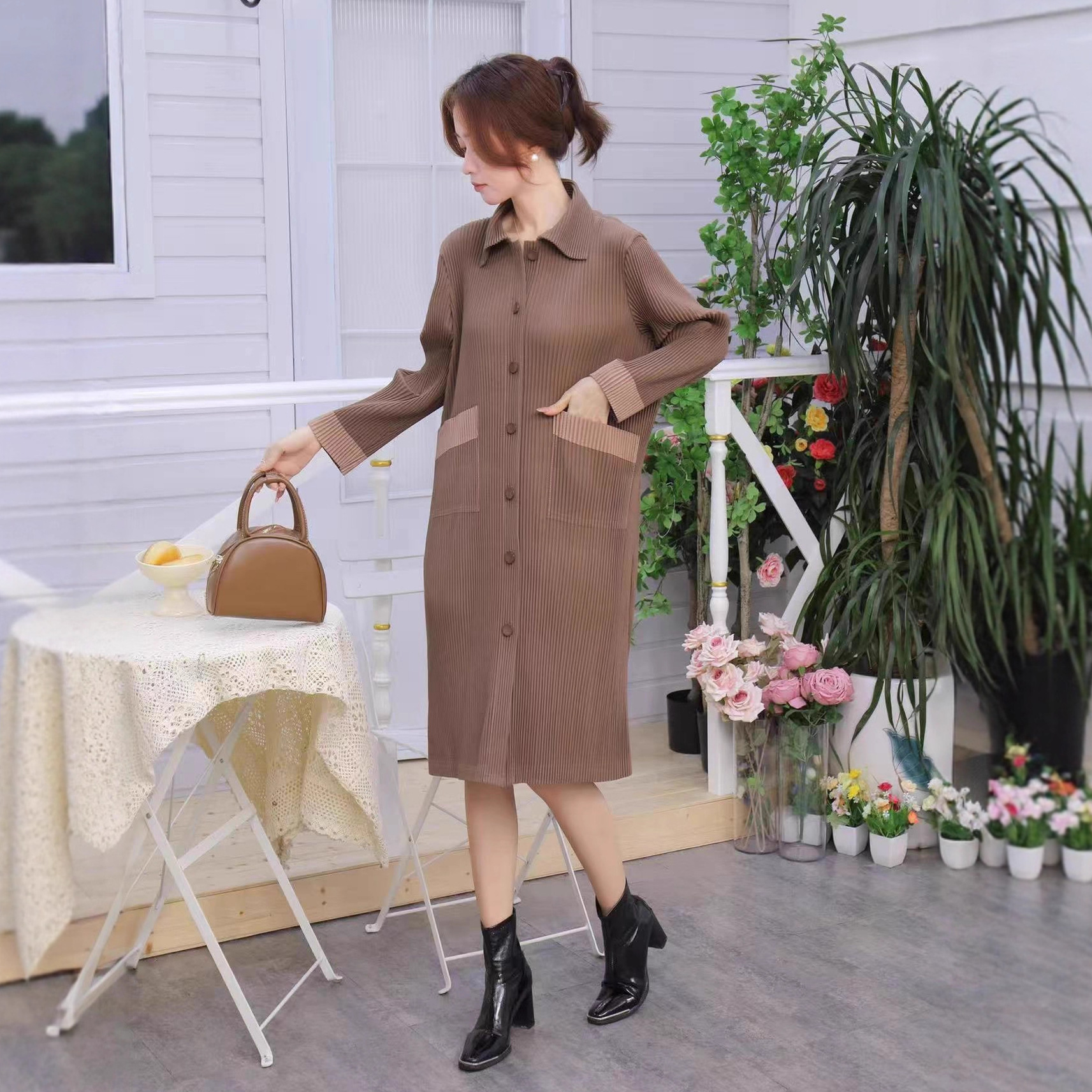 秋季新款风衣女中长款时尚简约厚款单排扣大衣高级感宽松休闲外套